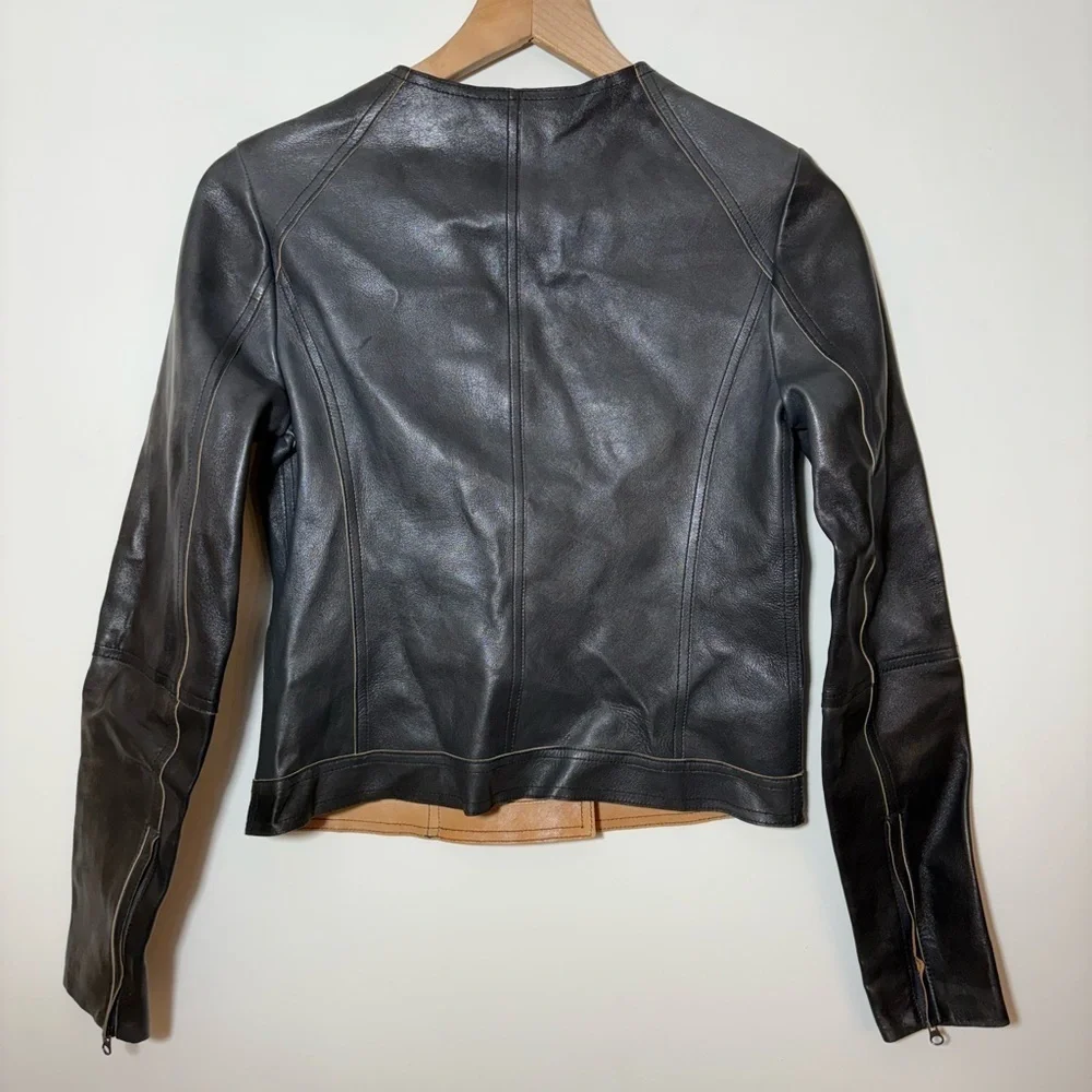 $995 Vince Black Zip Cross Front Leather Jacket Sz XS